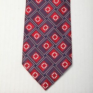 Hugo Boss Tie Mens One Size Red Blue Geometric Designer 100% Silk Made Italy